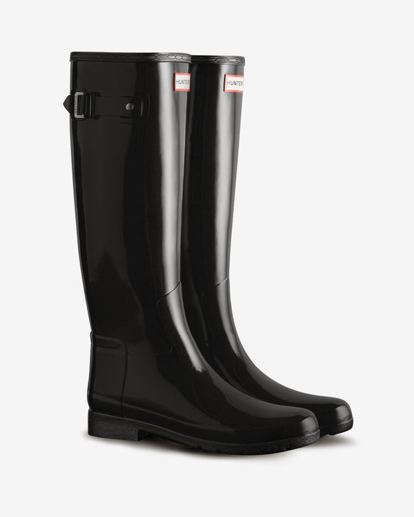 Botas Altas Hunter Refined Slim Fit Tall Gloss Wellington Feminino Pretas | 8946YQDEF