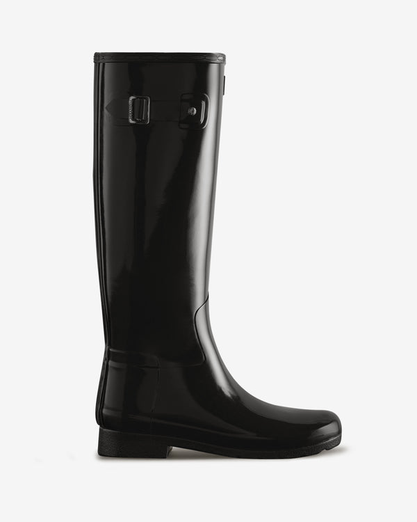 Botas Altas Hunter Refined Slim Fit Tall Gloss Wellington Feminino Pretas | 8946YQDEF