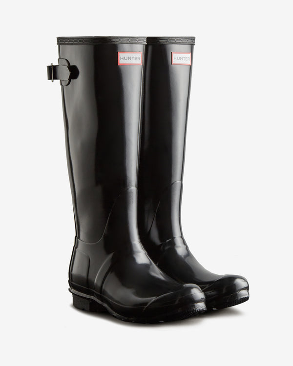 Botas Altas Hunter Tall Back Adjustable Gloss Wellington Feminino Pretas | 3984DMUEP