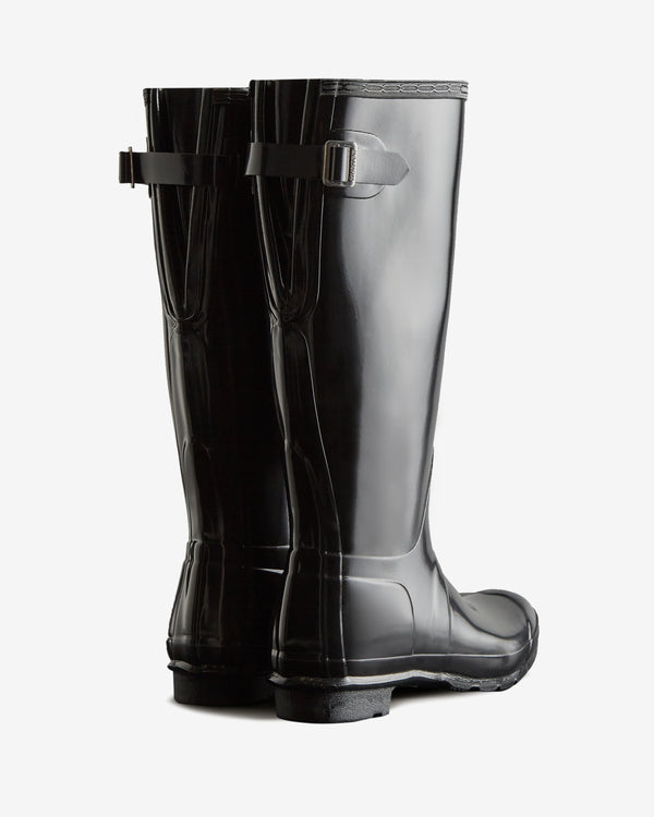 Botas Altas Hunter Tall Back Adjustable Gloss Wellington Feminino Pretas | 3984DMUEP