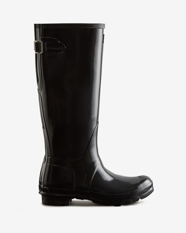 Botas Altas Hunter Tall Back Adjustable Gloss Wellington Feminino Pretas | 3984DMUEP