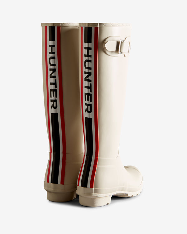 Botas Altas Hunter Tri-colour Logo Backstrap Tall Wellington Feminino Branco Amarelas | 5981HUDJG