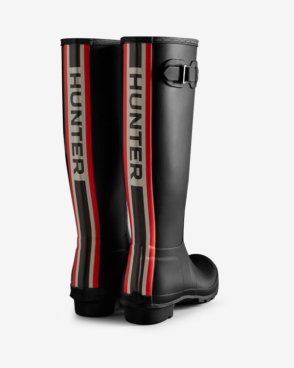 Botas Altas Hunter Tri-colour Logo Backstrap Tall Wellington Feminino Pretas | 1023RHVKB