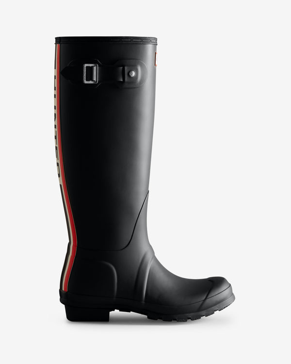 Botas Altas Hunter Tri-colour Logo Backstrap Tall Wellington Feminino Pretas | 1023RHVKB