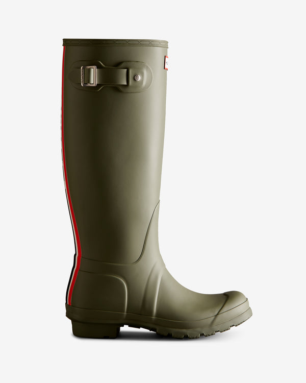 Botas Altas Hunter Tri-colour Logo Backstrap Tall Wellington Feminino Verdes | 0412XTMNJ