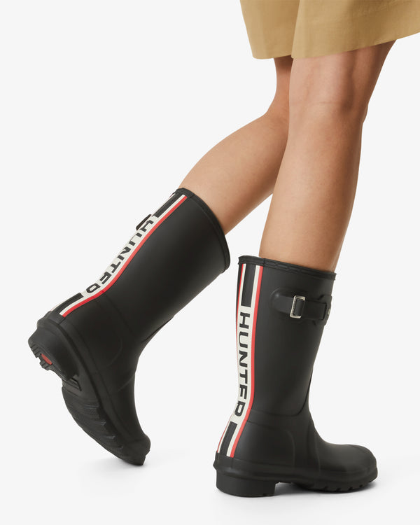 Botas Curtas Hunter Tri-colour Logo Backstrap Short Wellington Feminino Pretas | 1267EGUOS